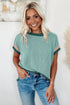 Retro Vibe Contrast Trim Corded Knit Short Sleeve Top